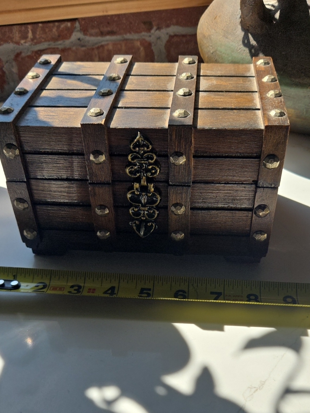Source Unknown Rustic Wood Jewelry Chest in Brown with Brass Accents